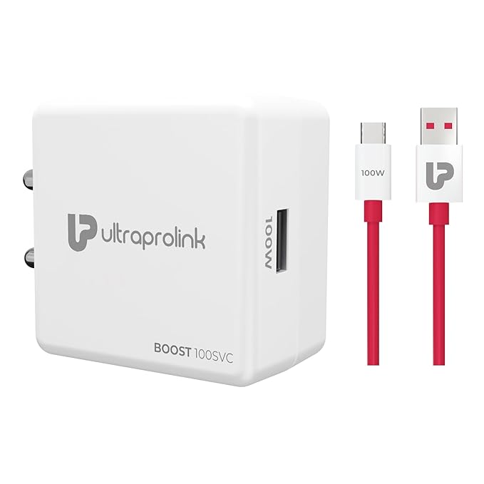 UltraProlink Boost 100SVC|100W SUPERVOOC Charger with Type-C Cable| Compatible with Oneplus, Oppo, Realme, Redmi,Xiaomi|1m USB A-C TPE Cable| Supports Dash, Warp, Vooc, SuperVooc,Dart|UM1201|White